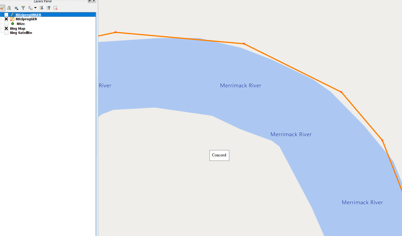 Generalized ZIP Code Boundary along river